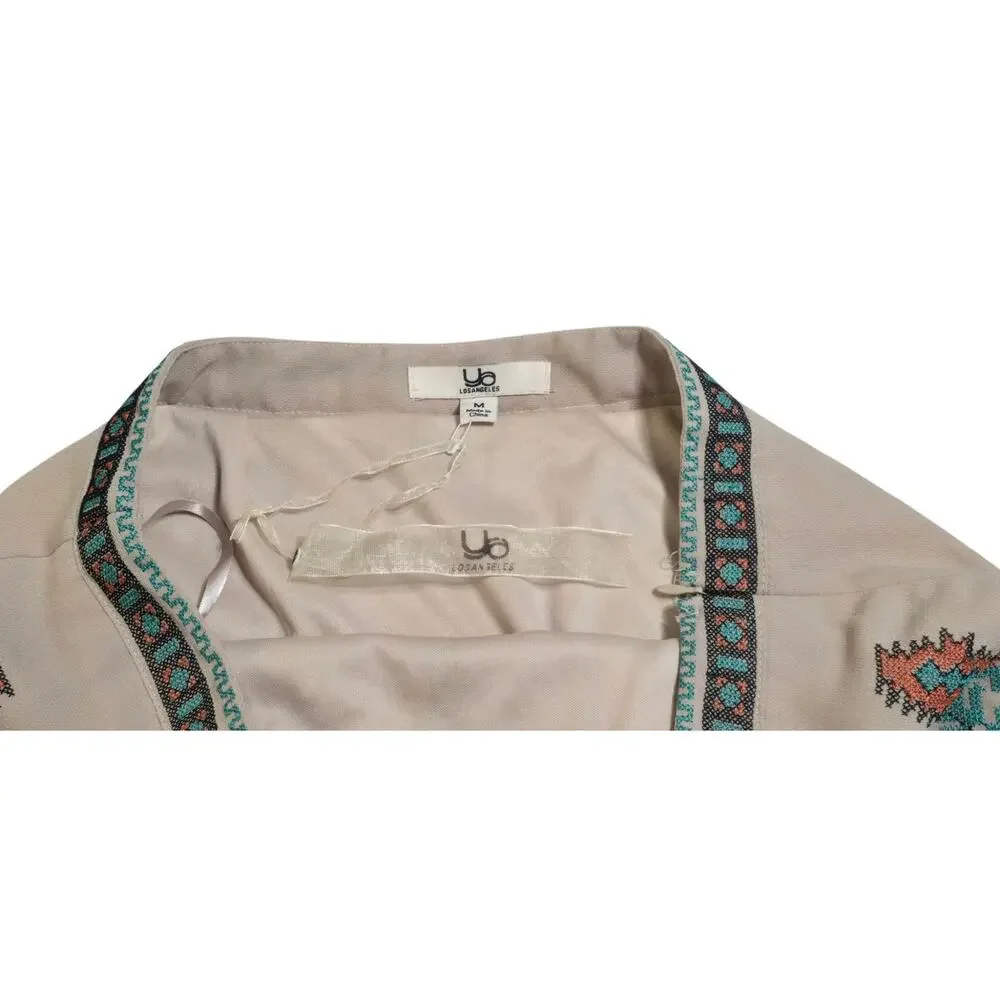 NWT Ya Los Angeles Embroidered Size M Beige Southwestern Tribal Boho Mini Skirt